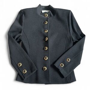 Vintage St. John Women’s Jacket Black Santana Knit Sz 2 Gold Buttons Elegant EUC